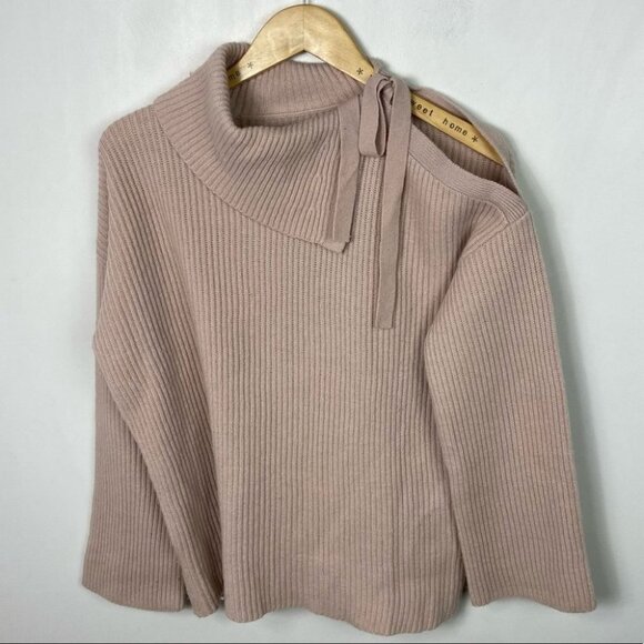 AllSaints Sura Tie Neck Wool Sweater Jumper Pink Size XS Shoulder Cutout Neutral - Picture 12 of 14